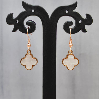 Pearl-Finish Clover Shell Rose Golden Christmas Earrings