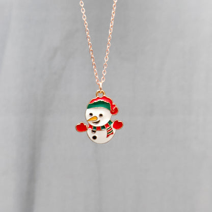 Happy Snowman Rose Golden Christmas Charm Necklace