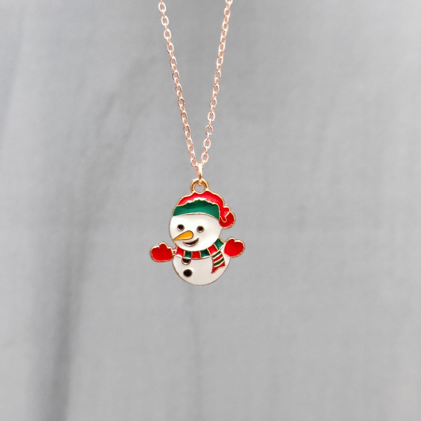 Happy Snowman Rose Golden Christmas Pendant Set (Necklace & Earrings)