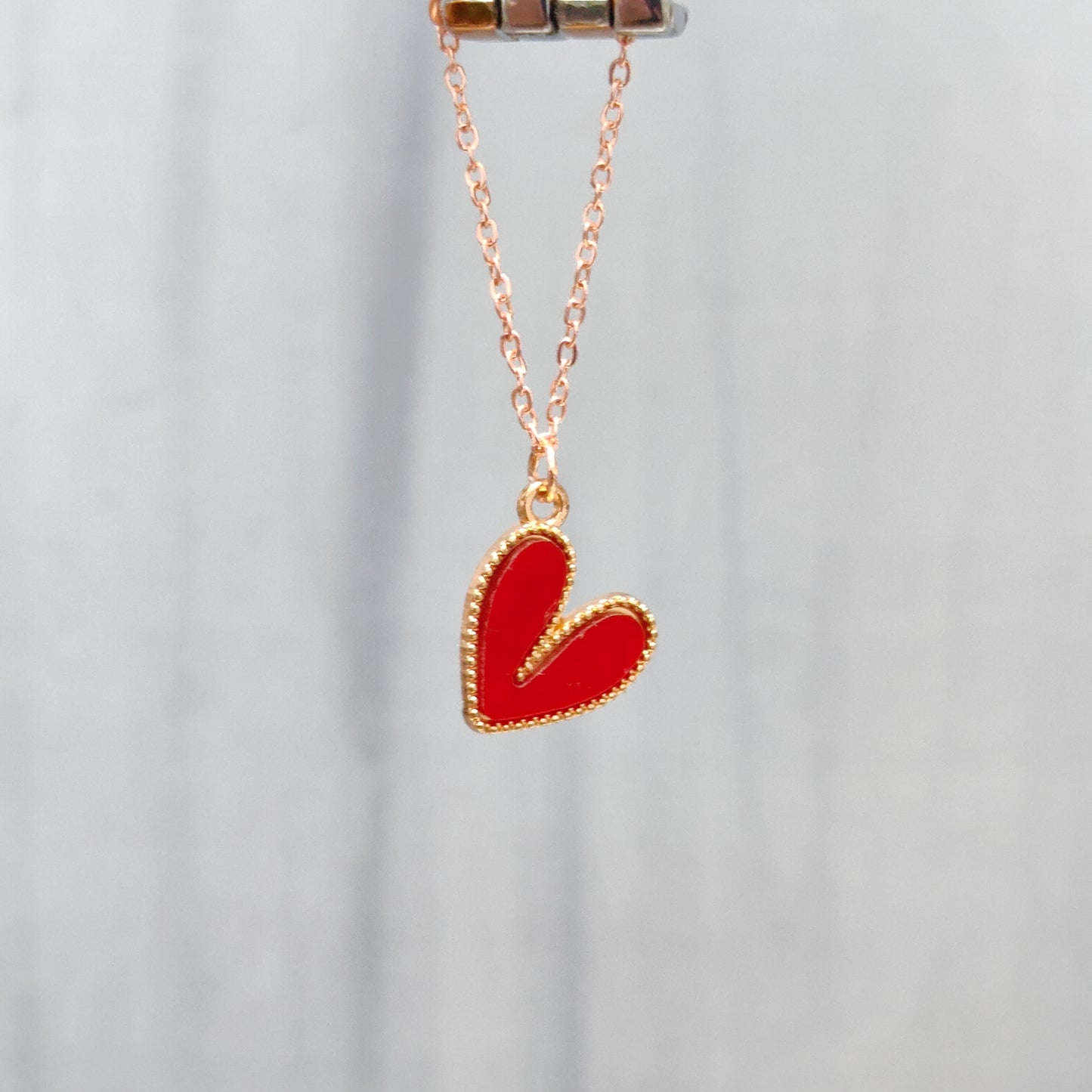 Glossy Red Heart Rose Golden Christmas Watch Charm