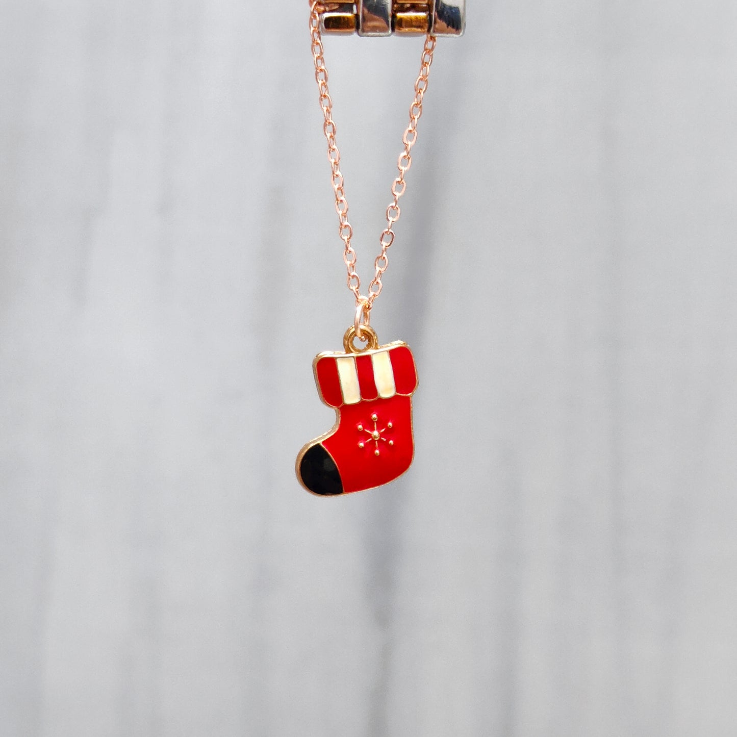 Snuggly Snowflake Sock Rose Golden Christmas Watch Charm