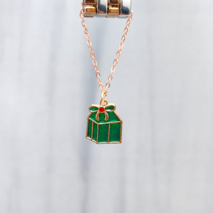 Green Mini Giftbox Rose Golden Christmas Watch Charm