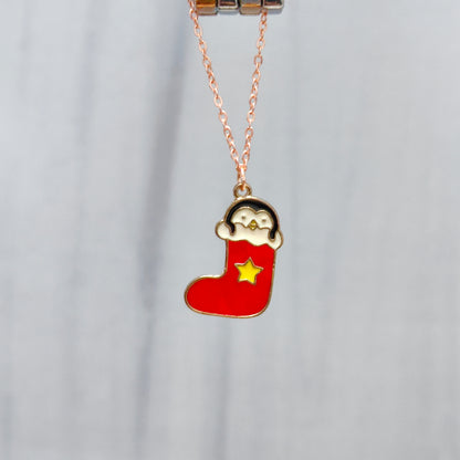 Cute Penguin Stocking Rose Golden Christmas Watch Charm