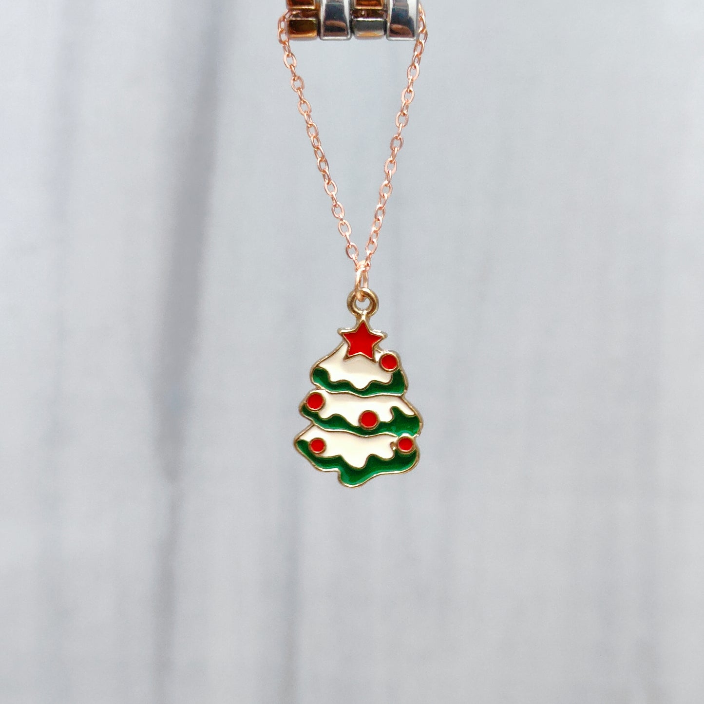 Snowy Xmas Tree Rose Golden Christmas Watch Charm