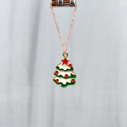 Snowy Xmas Tree Rose Golden Christmas Watch Charm