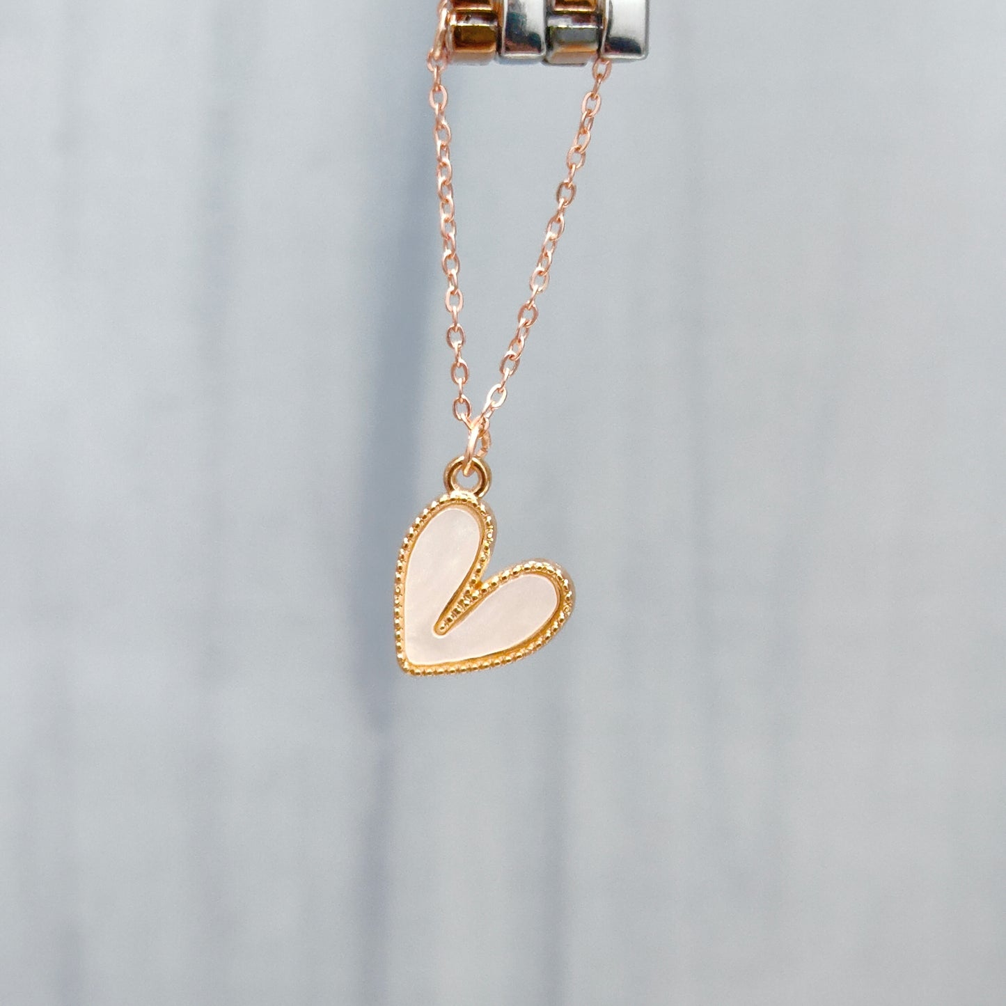 Pearl-Finish White Heart Rose Golden Christmas Watch Charm