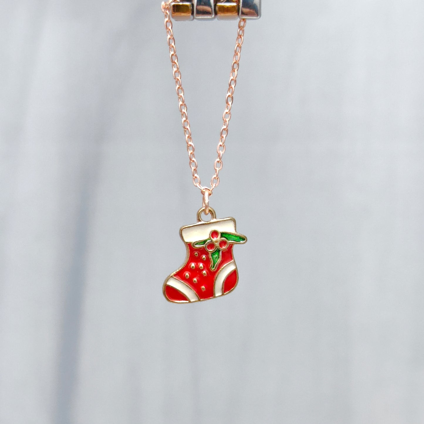 Mini Xmas Sock Rose Golden Christmas Watch Charm