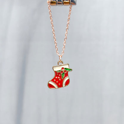 Mini Xmas Sock Rose Golden Christmas Watch Charm