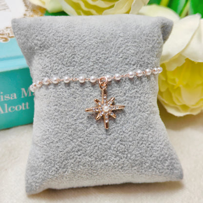 Studded Snowflake Rose Golden Christmas Pearl Chain Bracelet