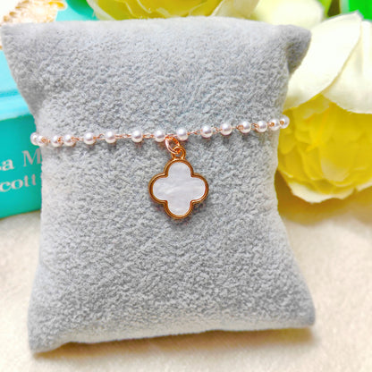 Pearl-Finish Clover Shell Rose Golden Christmas Pearl Chain Bracelet