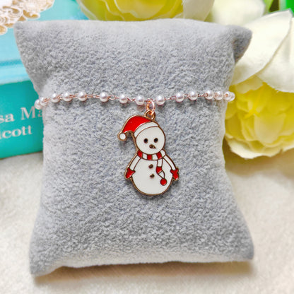 Chonky Snowman Rose Golden Christmas Pearl Chain Bracelet