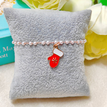 Snowflake Glove Rose Golden Christmas Pearl Chain Bracelet