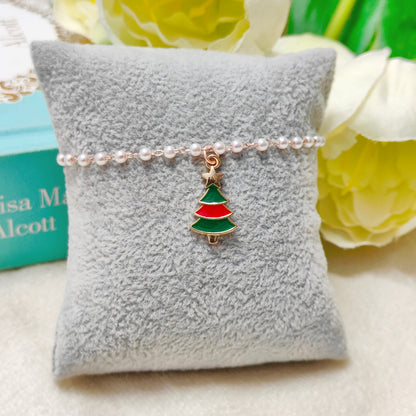 Mini Xmas Tree Rose Golden Christmas Pearl Chain Bracelet
