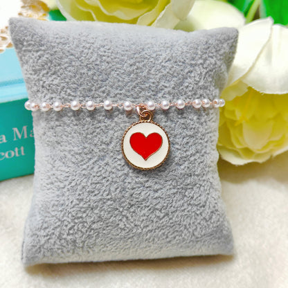 Red Heart Coin Rose Golden Christmas Pearl Chain Bracelet