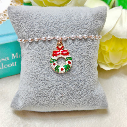 Wreath Rose Golden Christmas Pearl Chain Bracelet