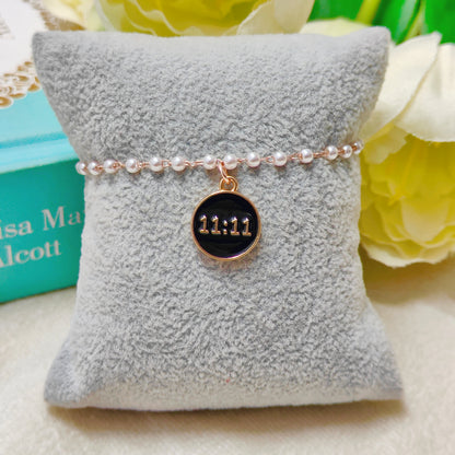 Manifest Black 11:11 Coin Rose Golden Christmas Pearl Chain Bracelet