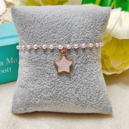 Pearl-Finish White Star Rose Golden Christmas Pearl Chain Bracelet