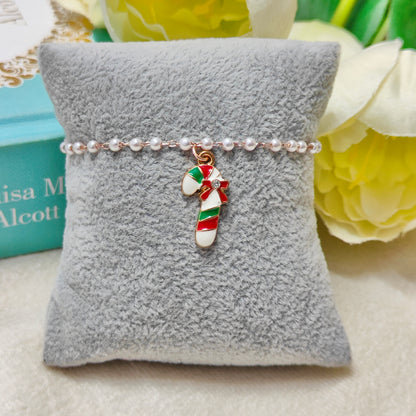 Candycane Rose Golden Christmas Pearl Chain Bracelet