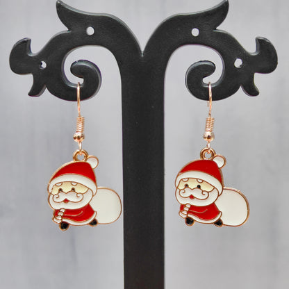 Sneaky Santa Rose Golden Christmas Earrings