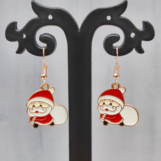 Sneaky Santa Rose Golden Christmas Earrings
