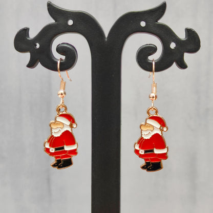 Standing Santa Rose Golden Christmas Earrings