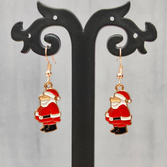 Standing Santa Rose Golden Christmas Earrings
