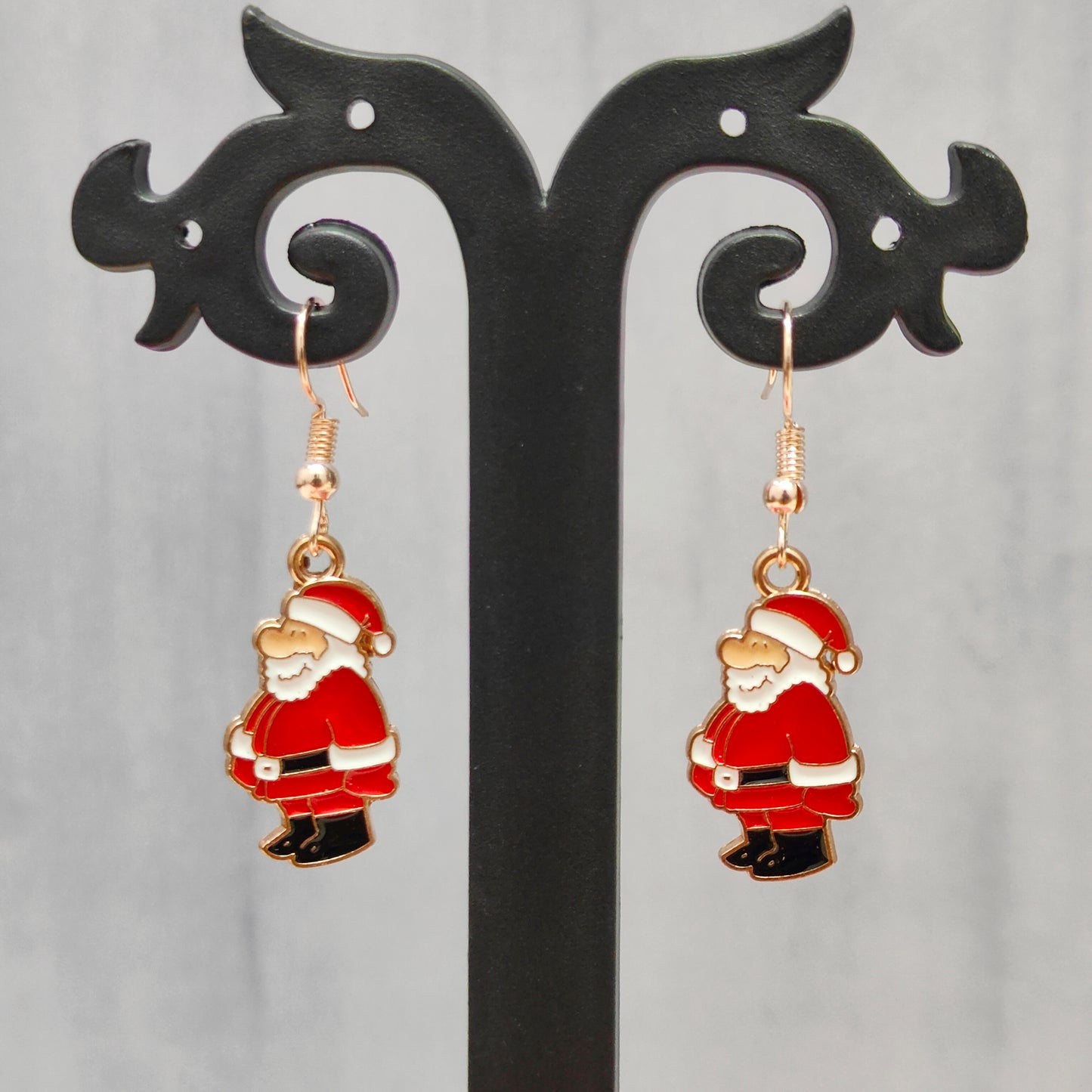 Standing Santa Rose Golden Christmas Pendant Set (Necklace & Earrings)