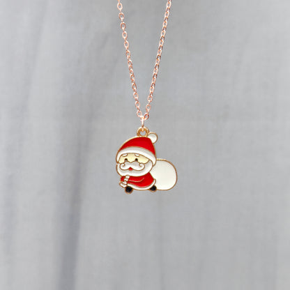Sneaky Santa Rose Golden Christmas Charm Necklace