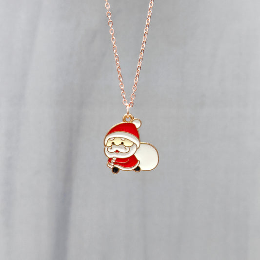 Sneaky Santa Rose Golden Christmas Pendant Set (Necklace & Earrings)
