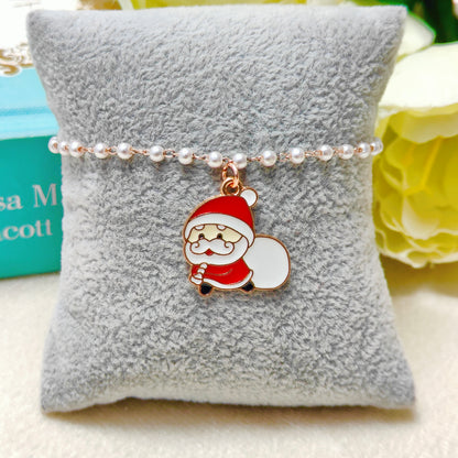 Sneaky Santa Rose Golden Christmas Pearl Chain Bracelet