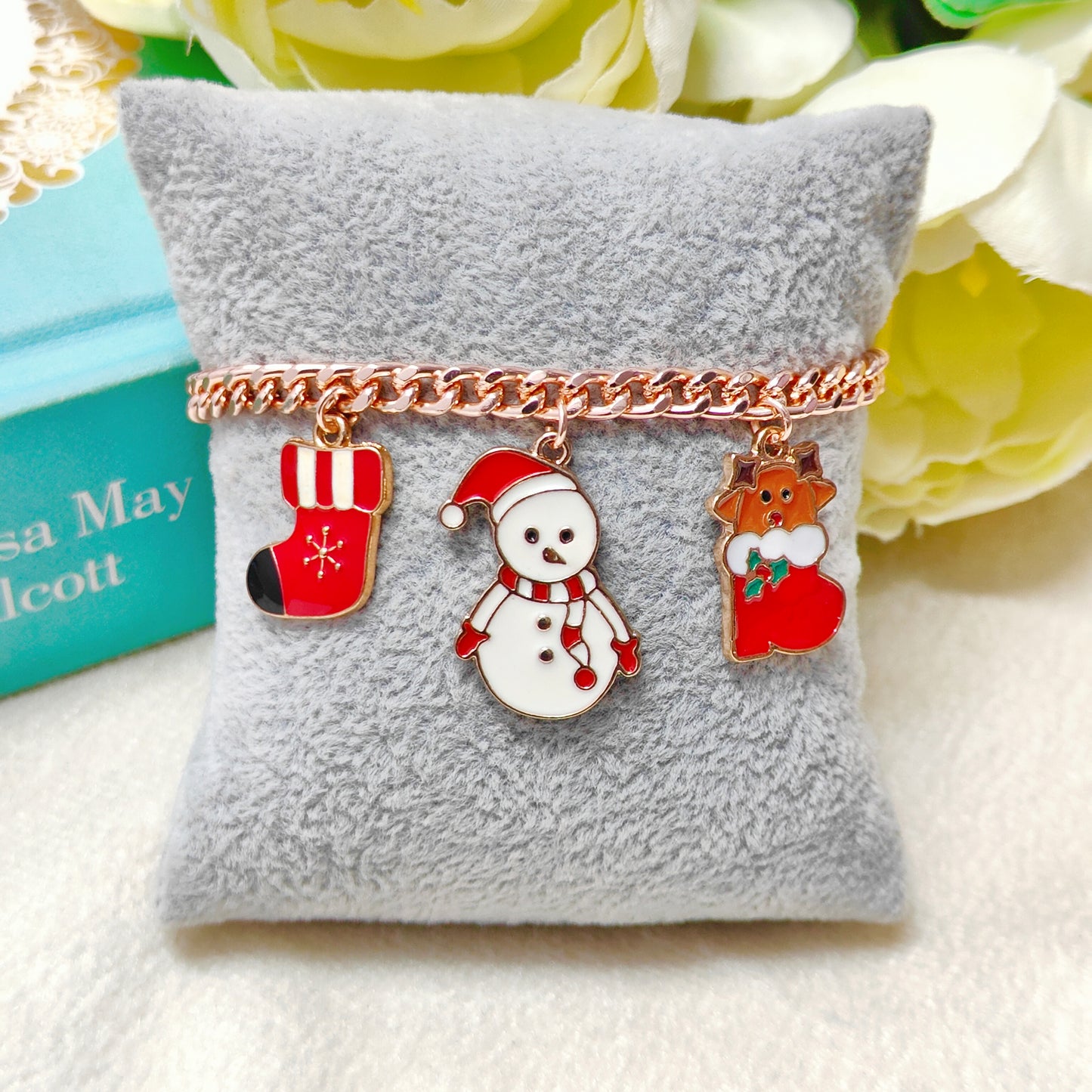 Rose Golden Three Charms Combo Christmas Bracelet (Design 23)