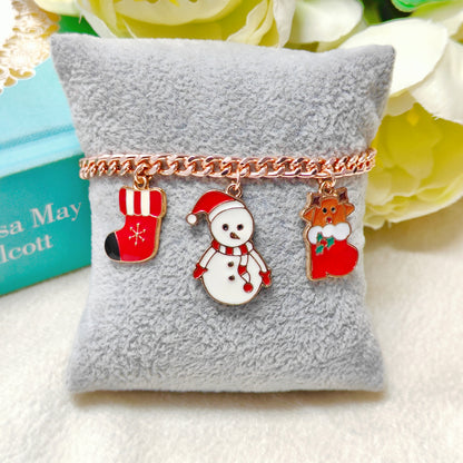 Rose Golden Three Charms Combo Christmas Bracelet (Design 23)