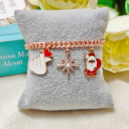 Rose Golden Three Charms Combo Christmas Bracelet (Design 10)