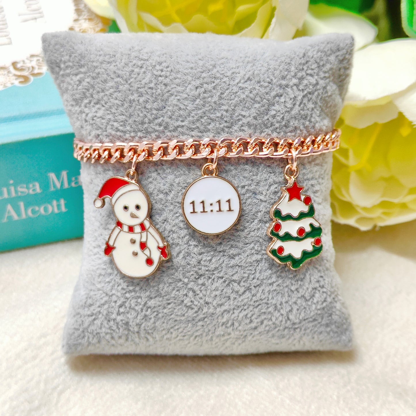 Rose Golden Three Charms Combo Christmas Bracelet (Design 2)