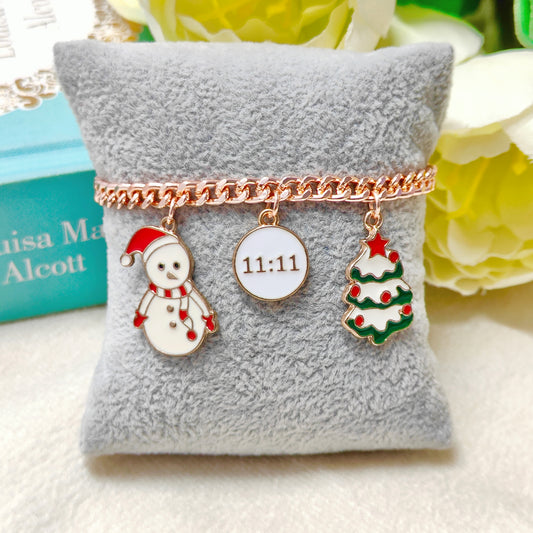 Rose Golden Three Charms Combo Christmas Bracelet (Design 2)