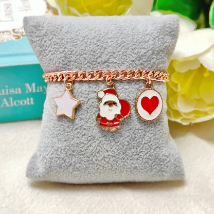 Rose Golden Three Charms Combo Christmas Bracelet (Design 16)