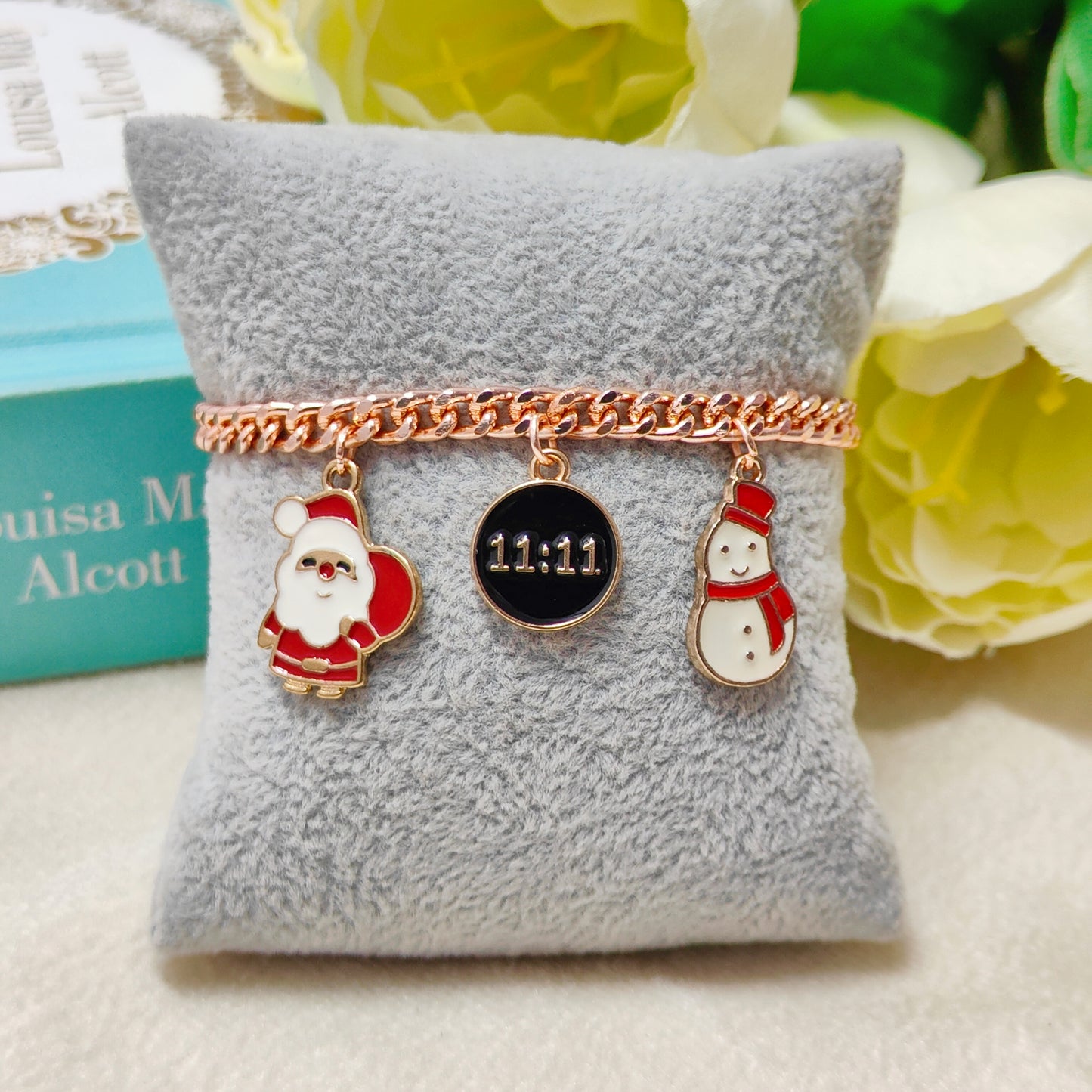 Rose Golden Three Charms Combo Christmas Bracelet (Design 1)