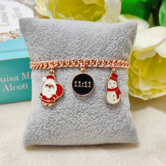 Rose Golden Three Charms Combo Christmas Bracelet (Design 1)