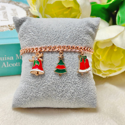 Rose Golden Three Charms Combo Christmas Bracelet (Design 18)