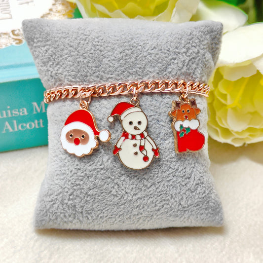 Rose Golden Three Charms Combo Christmas Bracelet (Design 19)