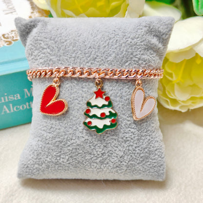 Rose Golden Three Charms Combo Christmas Bracelet (Design 4)