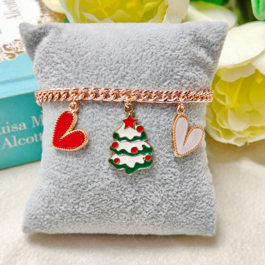 Rose Golden Three Charms Combo Christmas Bracelet (Design 4)