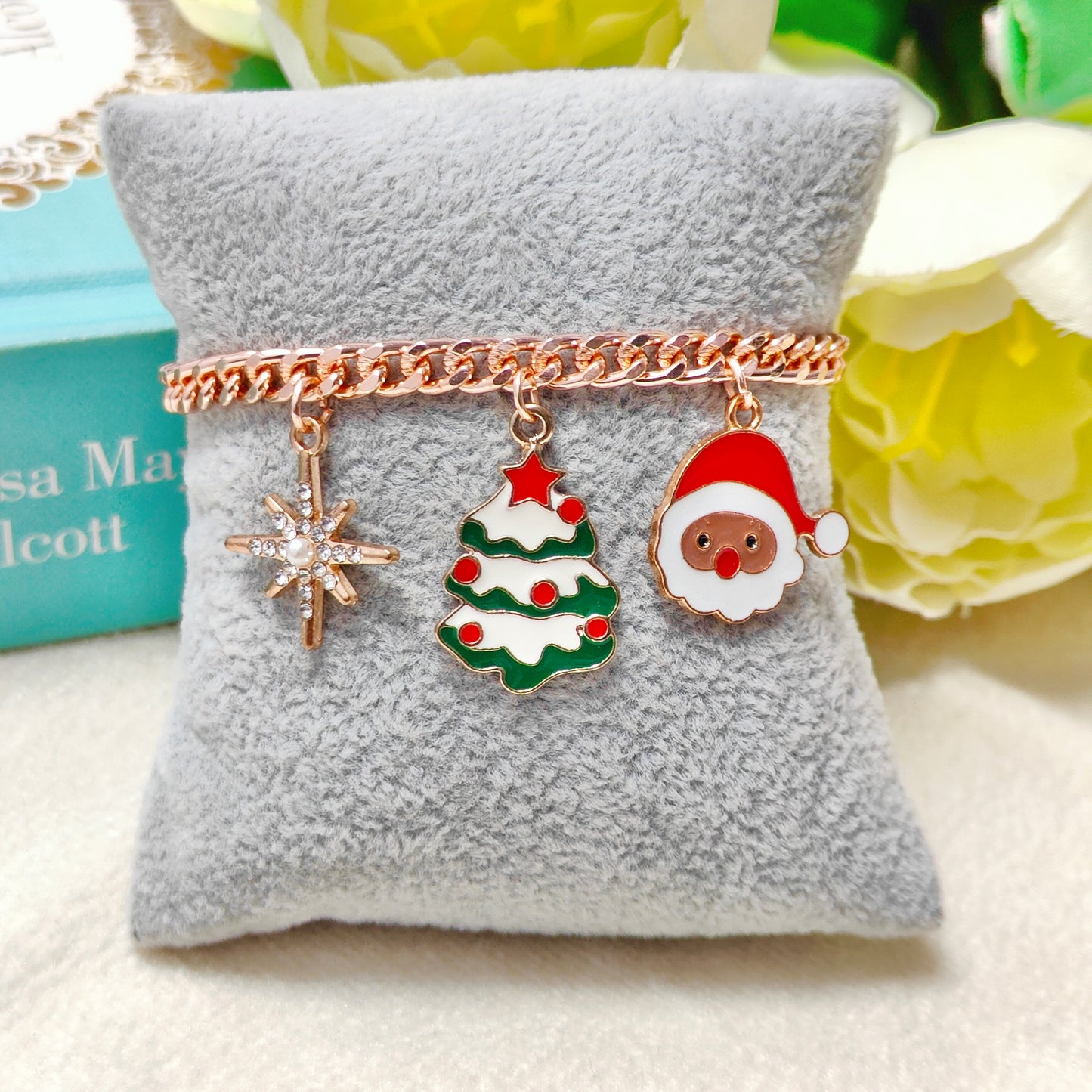Rose Golden Three Charms Combo Christmas Bracelet (Design 3)