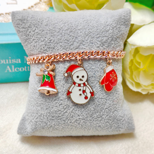 Rose Golden Three Charms Combo Christmas Bracelet (Design 11)