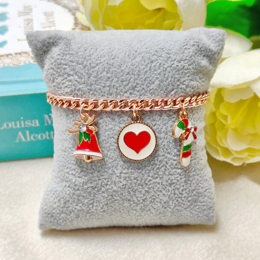 Rose Golden Three Charms Combo Christmas Bracelet (Design 5)