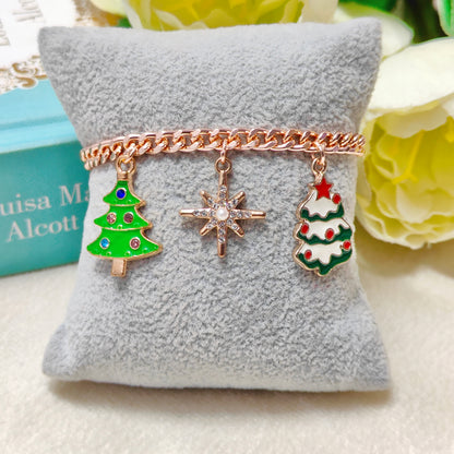 Rose Golden Three Charms Combo Christmas Bracelet (Design 6)