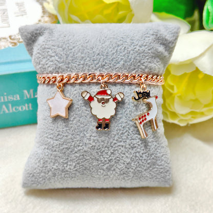 Rose Golden Three Charms Combo Christmas Bracelet (Design 20)