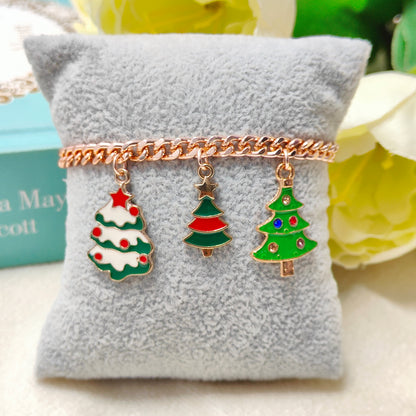 Rose Golden Three Charms Combo Christmas Bracelet (Design 21)
