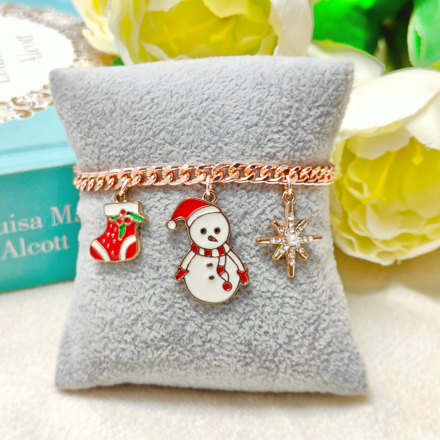 Rose Golden Three Charms Combo Christmas Bracelet (Design 9)