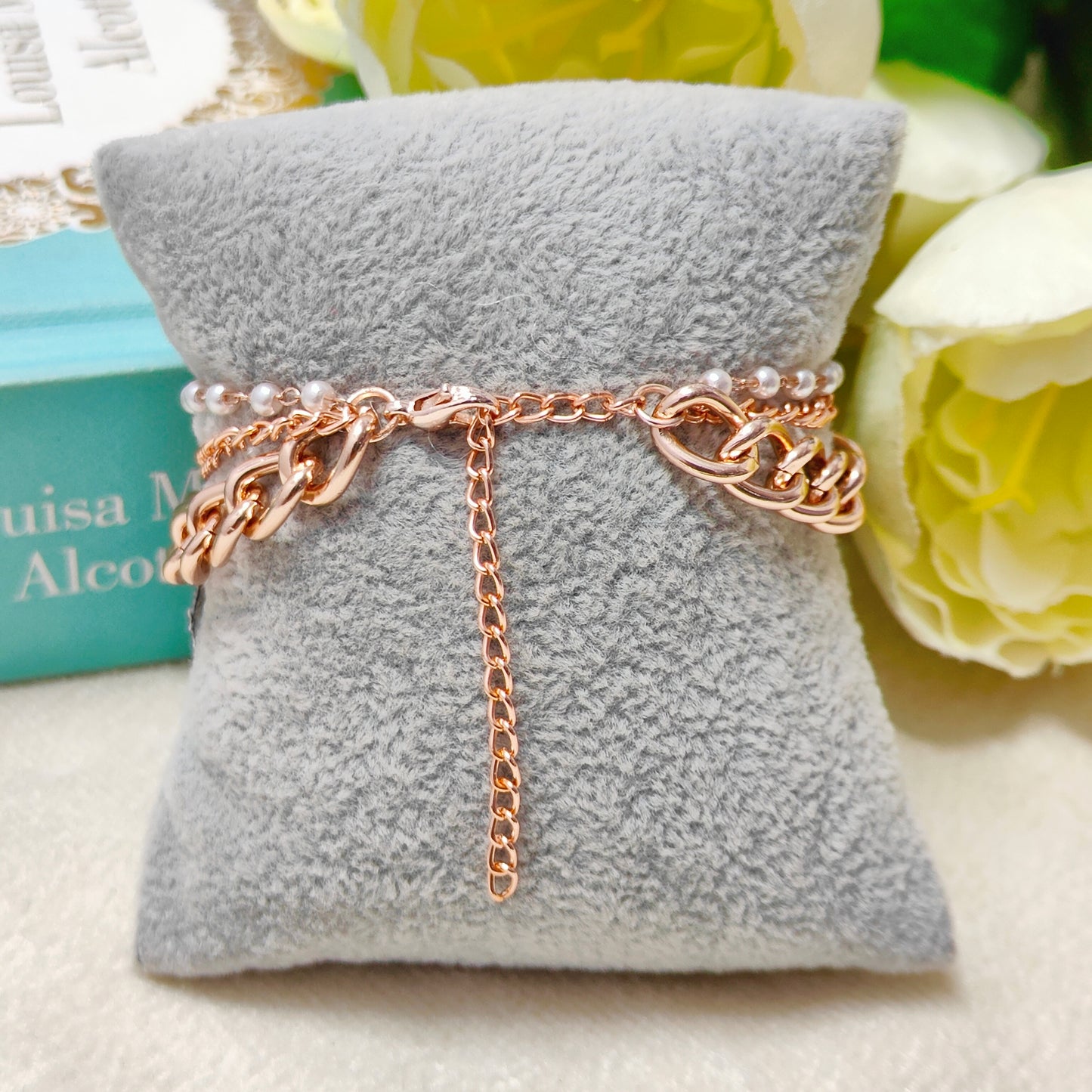 Rose Golden Three Charms Combo Christmas 3-Layer Bracelet (Design 2B)